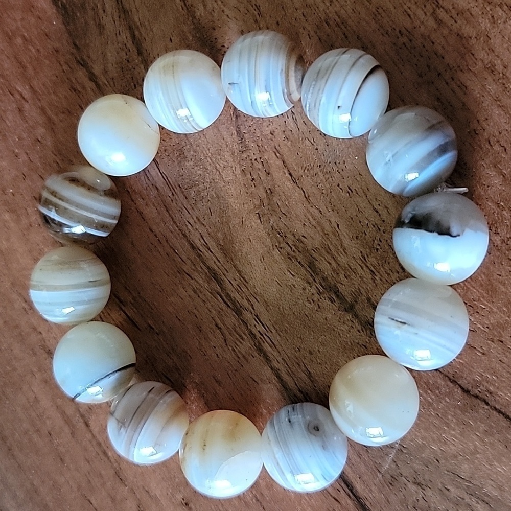 🎁 Hand Crafted Grey Sardonyx Natural Stone Stretch Bracelet 14MM Beads NEW